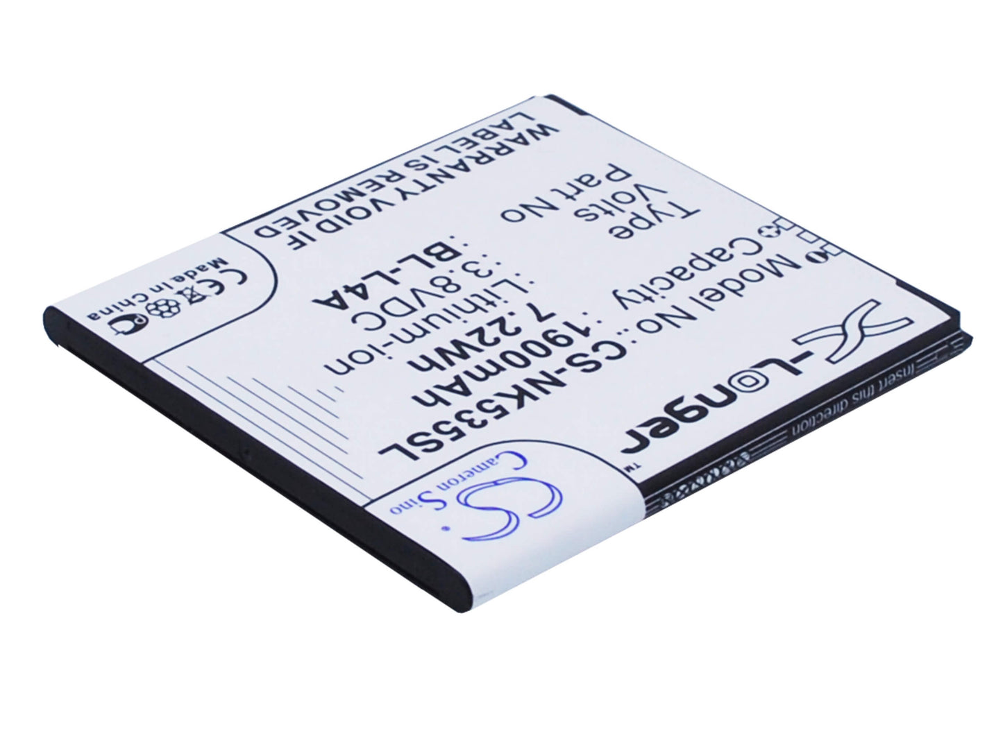 3.8V, 1900mAh, Li-ion Battery fits Nokia, Lumia 535, Lumia 535 Dual Sim, 7.22Wh