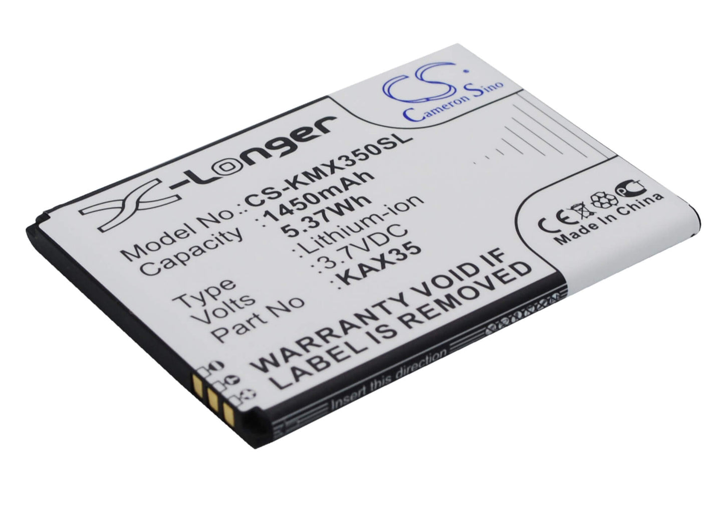 3.7V, 1450mAh, Li-ion Battery fits Kazam, Trooper X3.5, 5.365Wh