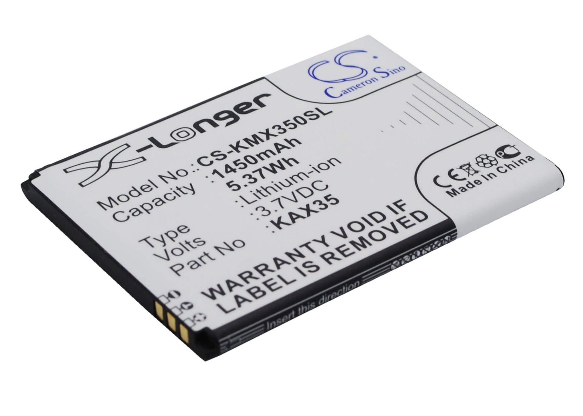 3.7V, 1450mAh, Li-ion Battery fits Kazam, Trooper X3.5, 5.365Wh