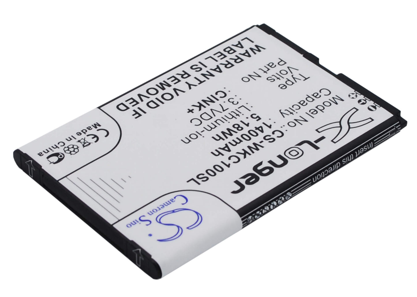 3.7V, 1400mAh, Li-ion Battery fits Wiko, Cink, Cink+, 5.18Wh