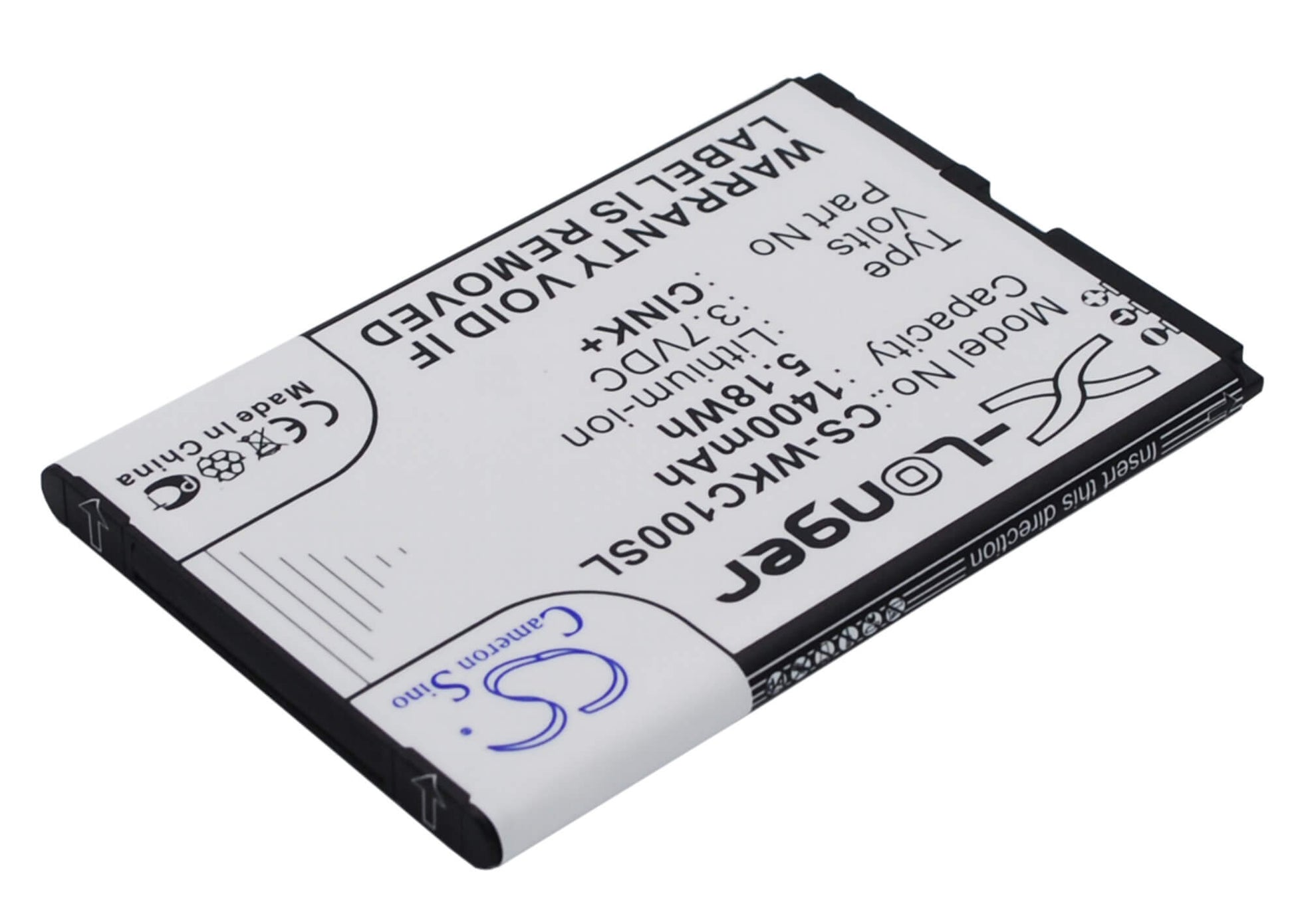 3.7V, 1400mAh, Li-ion Battery fits Wiko, Cink, Cink+, 5.18Wh