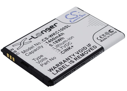 3.7V, 1400mAh, Li-ion Battery fits Wiko, Cink, Cink+, 5.18Wh