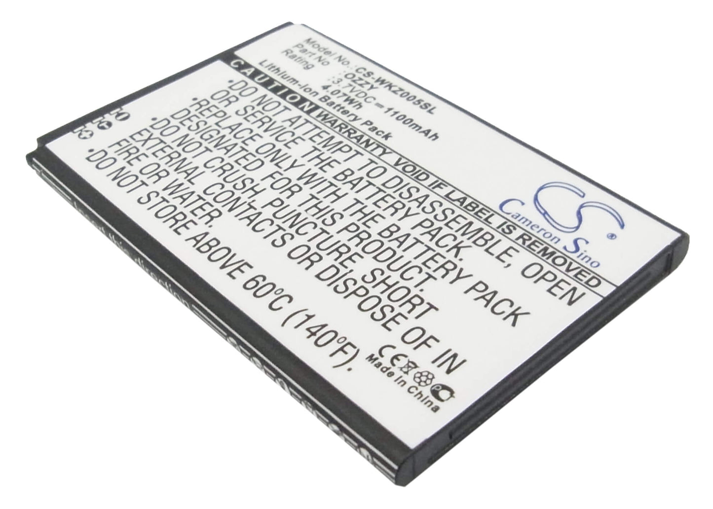 3.7V, 1100mAh, Li-ion Battery fits Wiko, Ozzy, Ozzy Double Sim, 4.07Wh