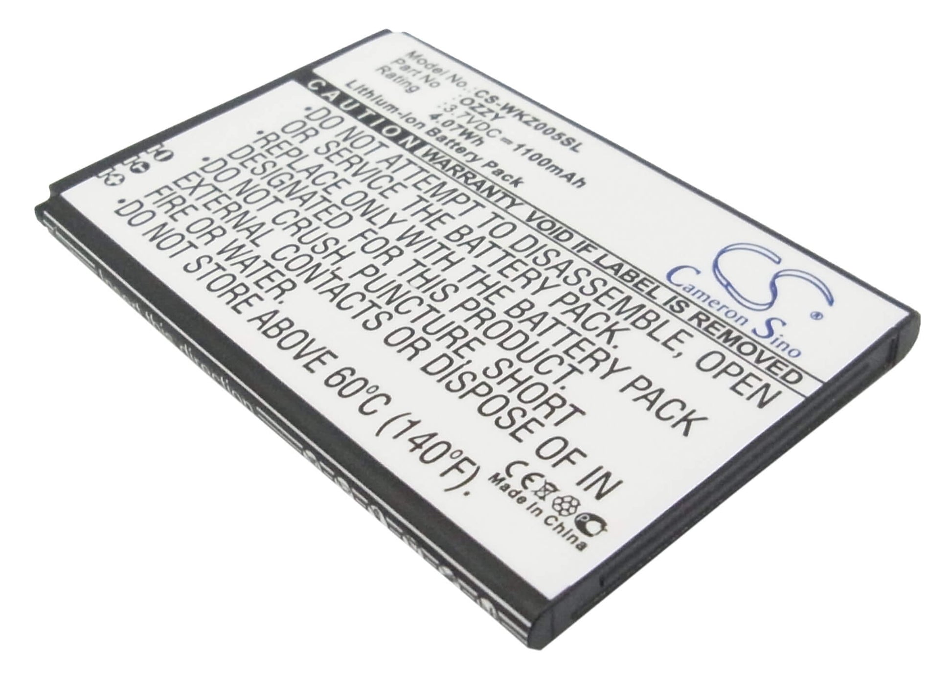 3.7V, 1100mAh, Li-ion Battery fits Wiko, Ozzy, Ozzy Double Sim, 4.07Wh
