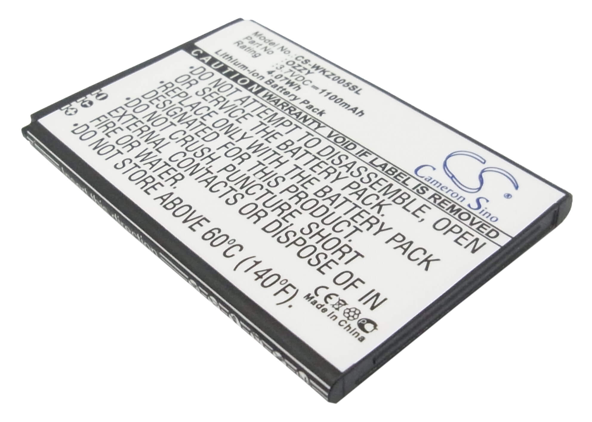 3.7V, 1100mAh, Li-ion Battery fits Wiko, Ozzy, Ozzy Double Sim, 4.07Wh