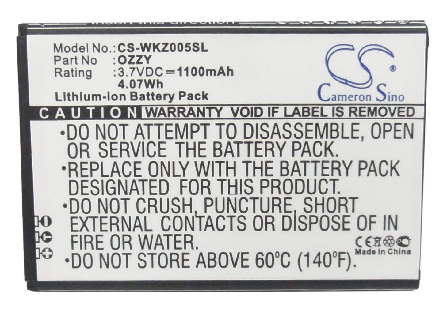 3.7V, 1100mAh, Li-ion Battery fits Wiko, Ozzy, Ozzy Double Sim, 4.07Wh