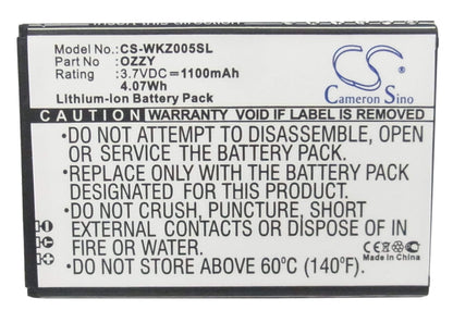 3.7V, 1100mAh, Li-ion Battery fits Wiko, Ozzy, Ozzy Double Sim, 4.07Wh