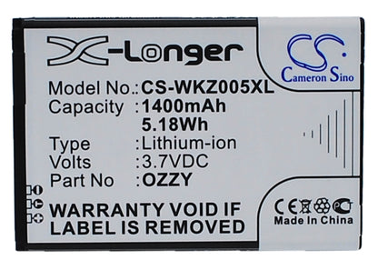 3.7V, 1400mAh, Li-ion Battery fits Wiko, Ozzy, Ozzy Double Sim, 5.18Wh