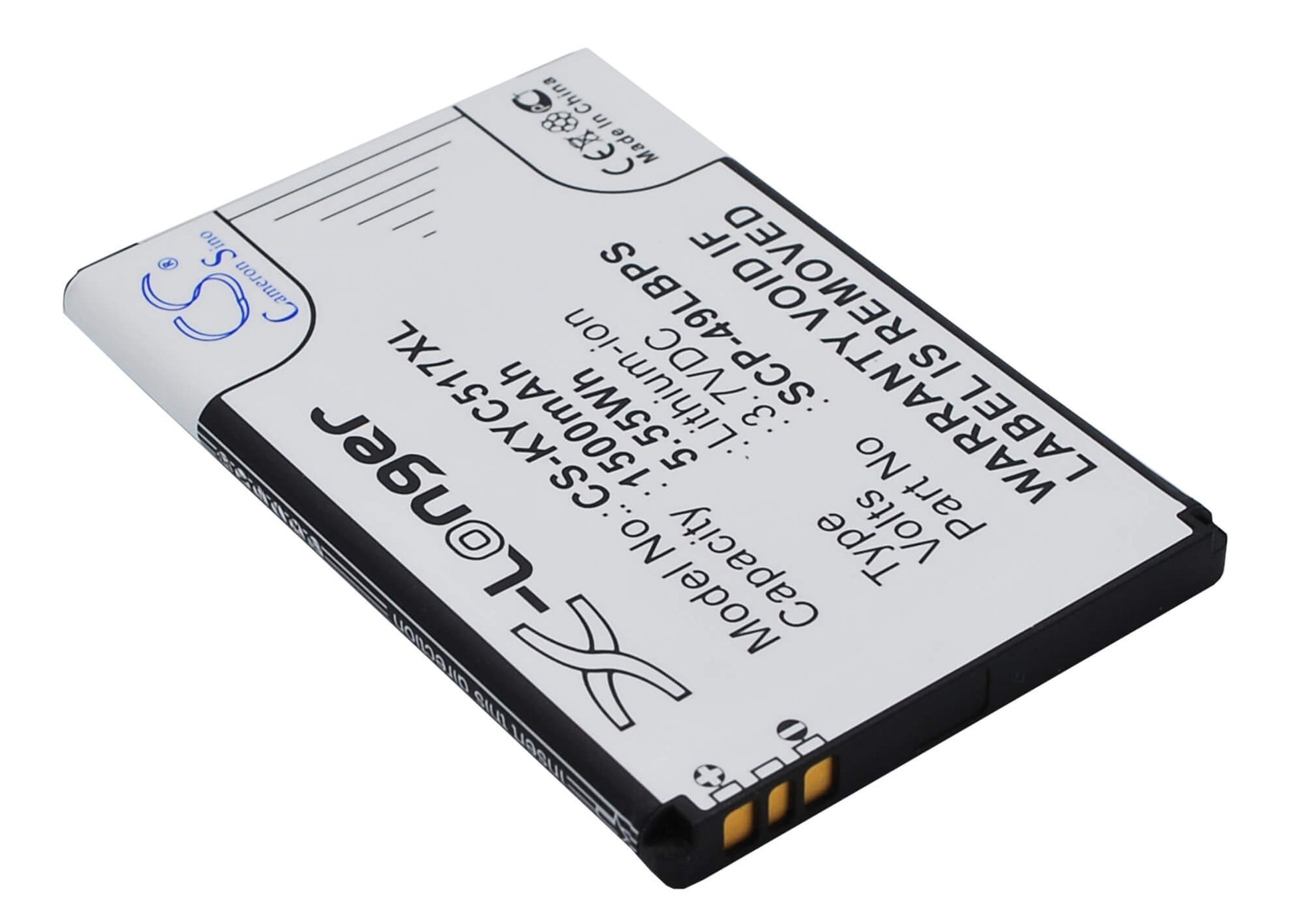 3.7V, 1500mAh, Li-ion Battery fits Kyocera, C5155, C5170, 5.55Wh
