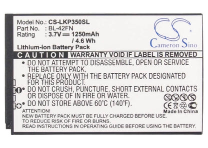 3.7V, 1250mAh, Li-ion Battery fits Lg, C550, Optimus Me, 4.625Wh
