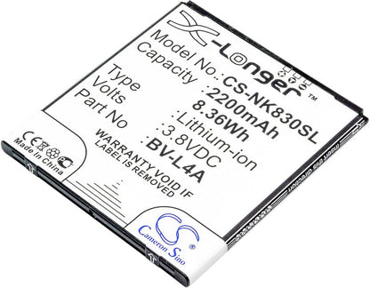 3.8V, 2200mAh, Li-ion Battery fits Nokia, Rm-1141, Tesla, 8.36Wh