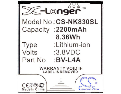 3.8V, 2200mAh, Li-ion Battery fits Microsoft, Lumia 540, Lumia 540 Dual Sim, 8.36Wh