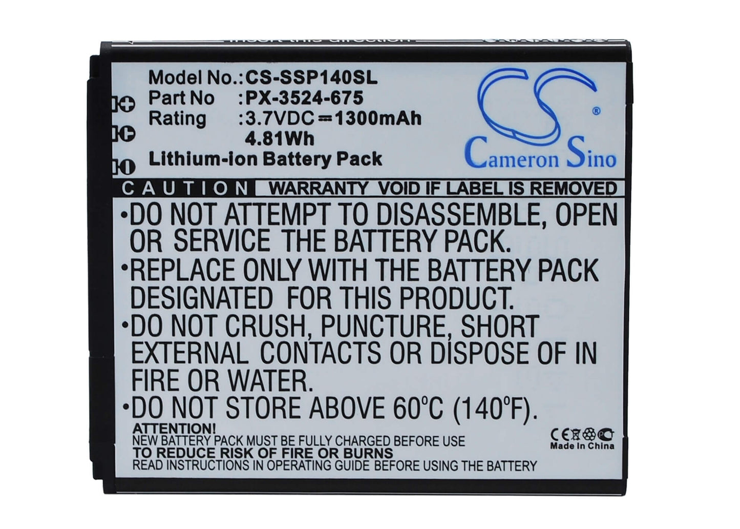3.7V, 1300mAh, Li-ion Battery fits Simvalley, Singlecore, Sp-140, 4.81Wh