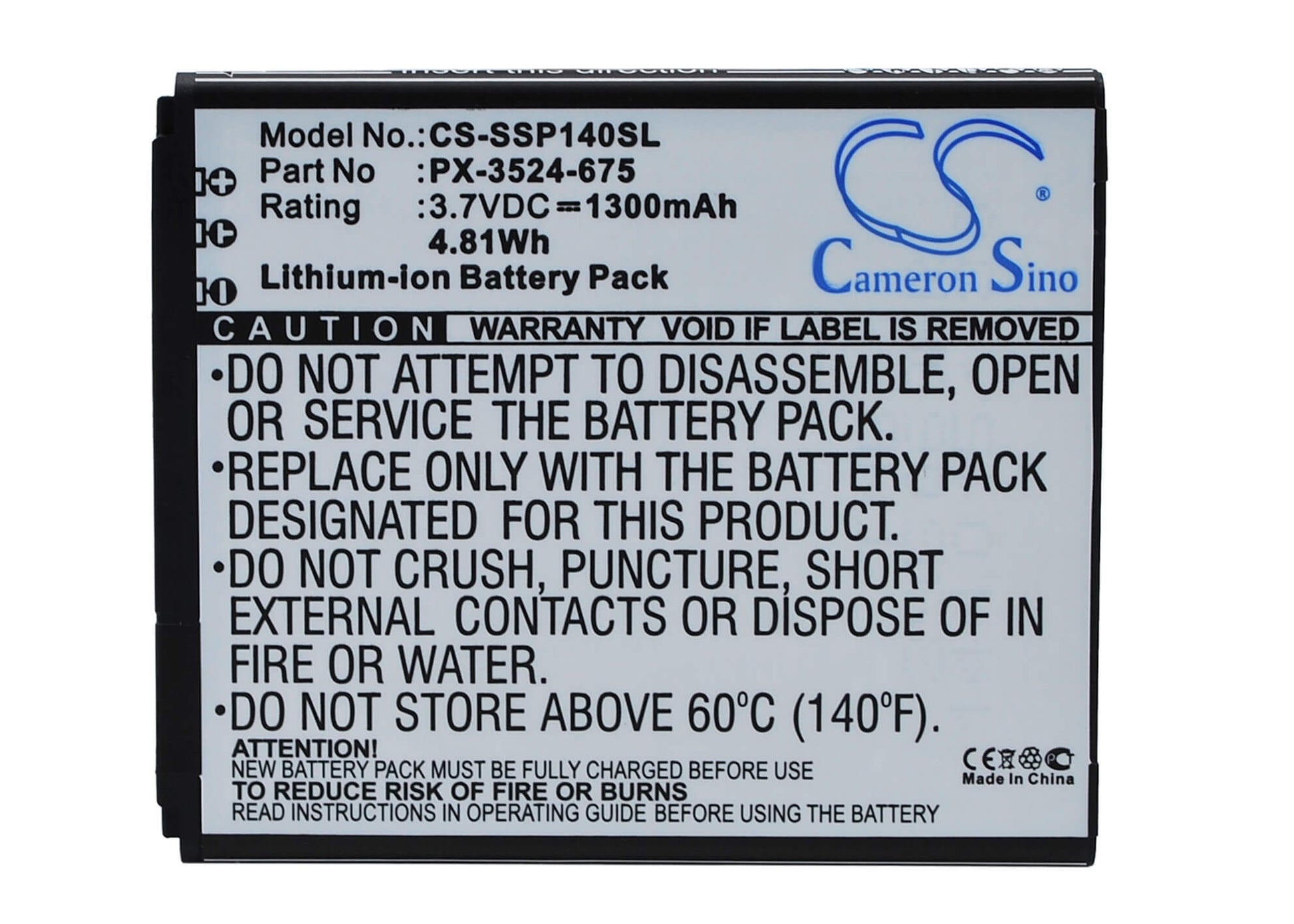 3.7V, 1300mAh, Li-ion Battery fits Simvalley, Singlecore, Sp-140, 4.81Wh