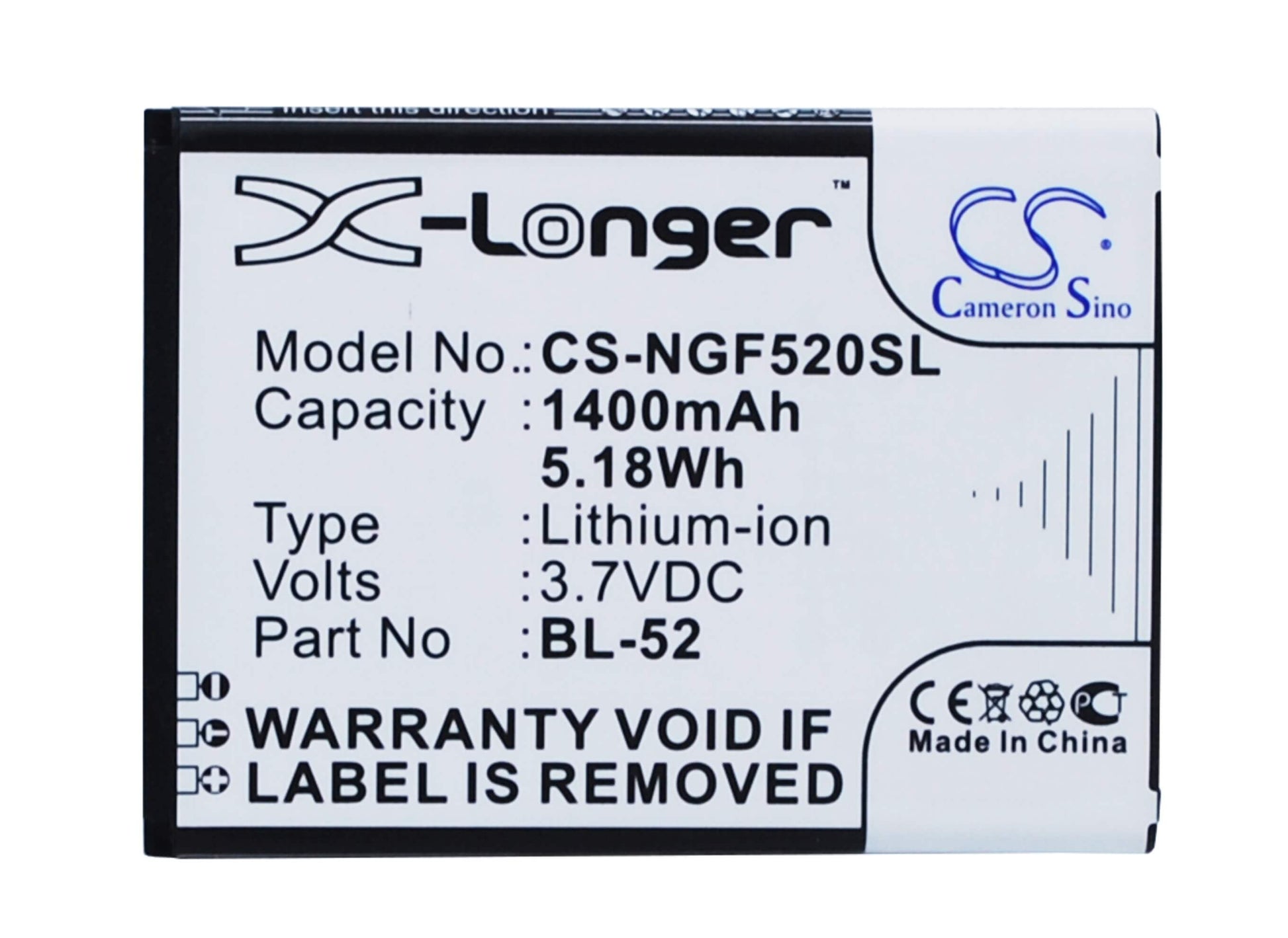 3.7V, 1400mAh, Li-ion Battery fits Ngm, Forward Young, 5.18Wh