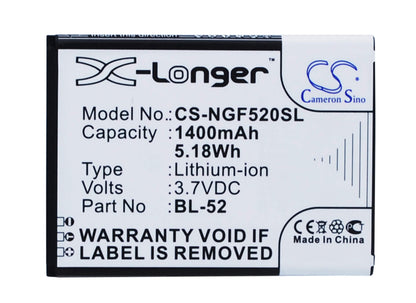 3.7V, 1400mAh, Li-ion Battery fits Ngm, Forward Young, 5.18Wh
