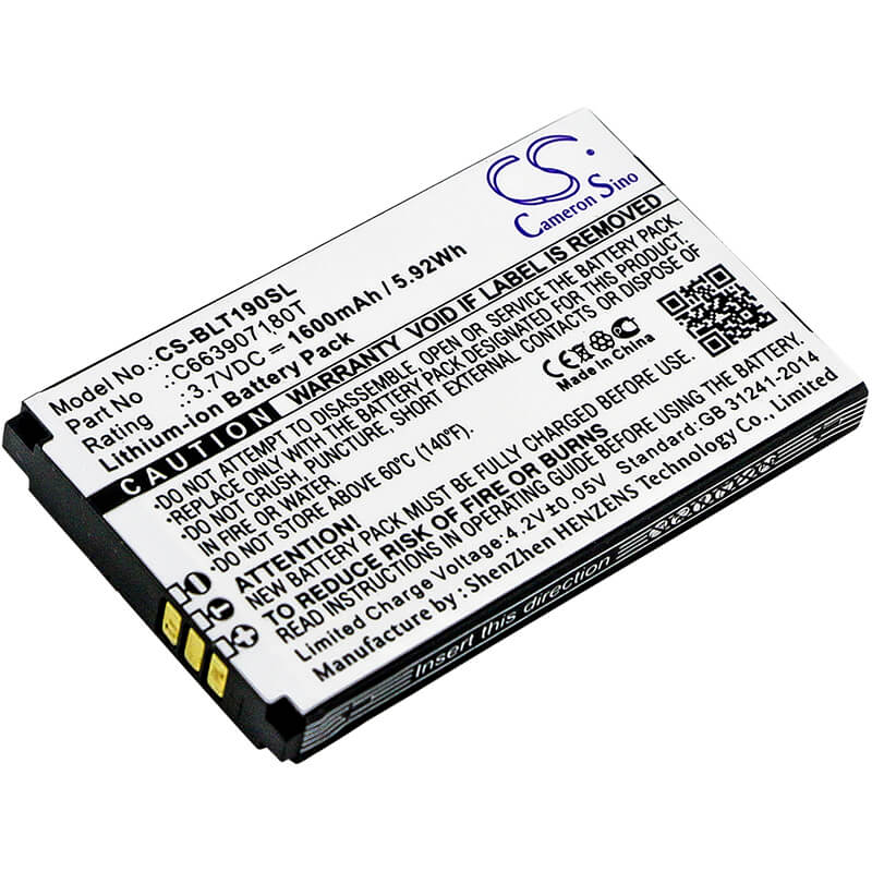 3.7V, 1600mAh, Li-ion Battery fits Blu, T190, T190i, 5.92Wh