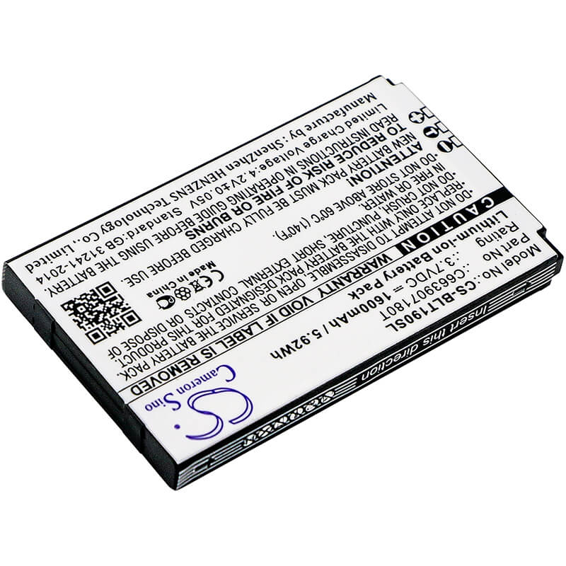 3.7V, 1600mAh, Li-ion Battery fits Blu, T190, T190i, 5.92Wh