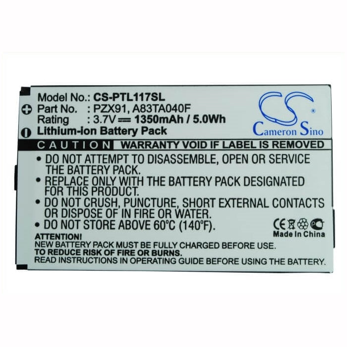 3.7V, 1350mAh, Li-ion Battery fits Pharos, Pzx91, Traveler 117, 4.995Wh