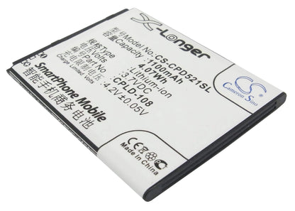 3.7V, 1100mAh, Li-ion Battery fits Coolpad, 5210a, 5210d, 4.07Wh