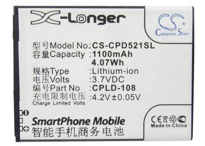 3.7V, 1100mAh, Li-ion Battery fits Coolpad, 5210a, 5210d, 4.07Wh
