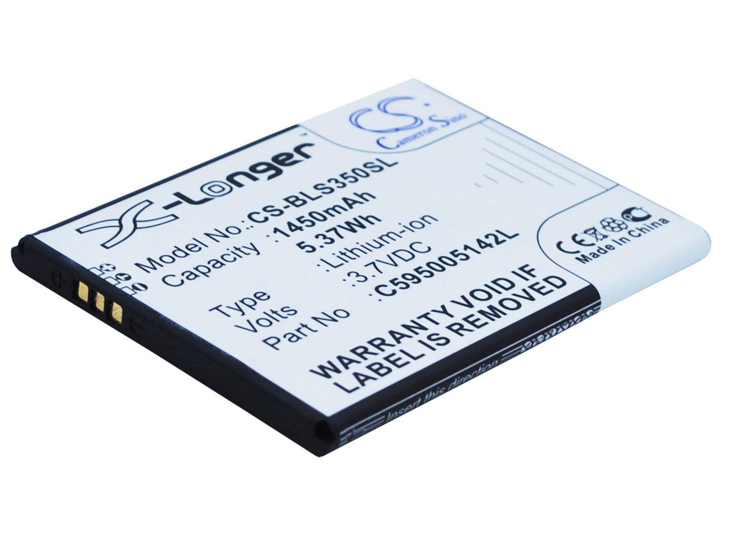 3.7V, 1450mAh, Li-ion Battery fits Blu, S350, Star Jr, 5.365Wh