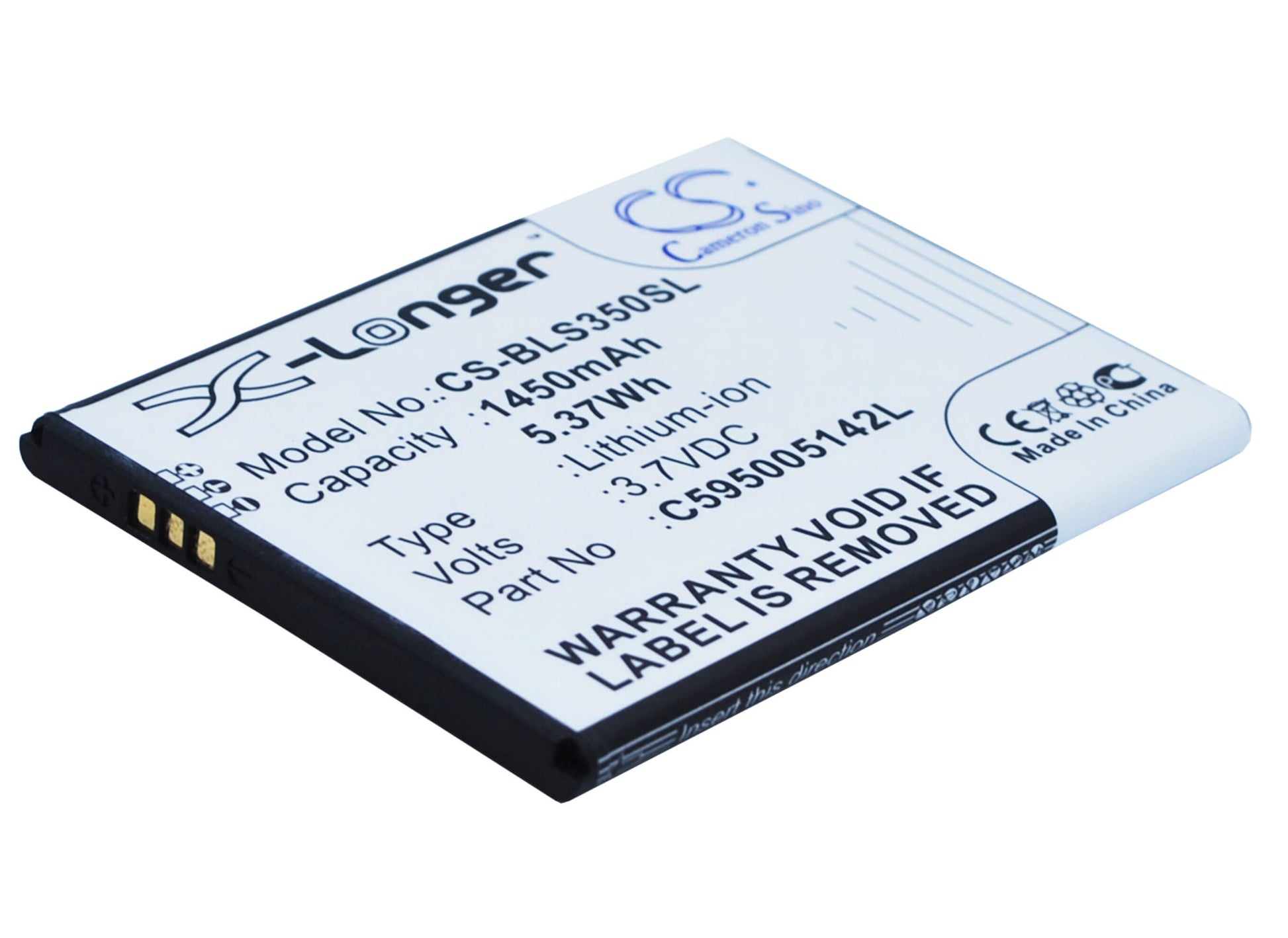 3.7V, 1450mAh, Li-ion Battery fits Blu, S350, Star Jr, 5.365Wh