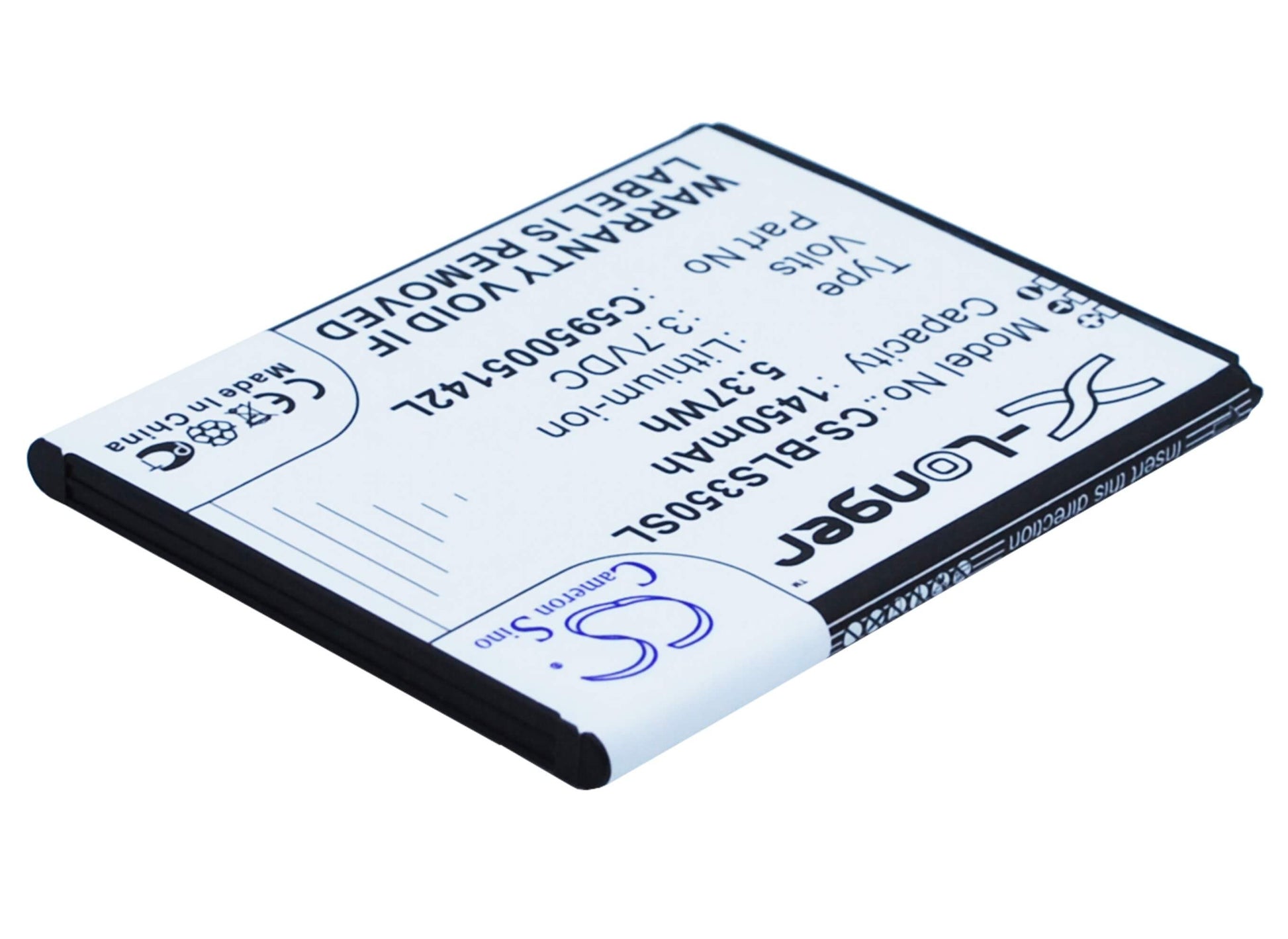 3.7V, 1450mAh, Li-ion Battery fits Blu, S350, Star Jr, 5.365Wh