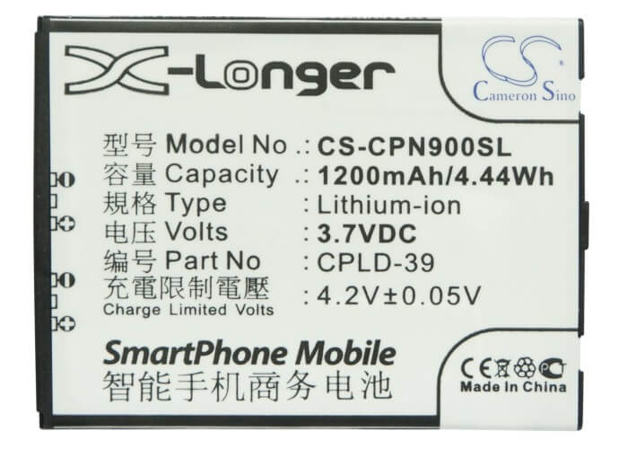 3.7V, 1200mAh, Li-ion Battery fits Coolpad, 8900, 8910, 4.44Wh