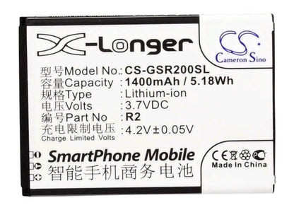 3.7V, 1400mAh, Li-ion Battery fits Gsmart, R2, Roma R2, 5.18Wh