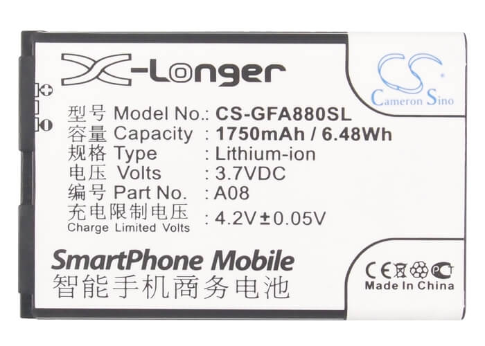 3.7V, 1750mAh, Li-ion Battery fits Gfive, A78, A79, 6.475Wh