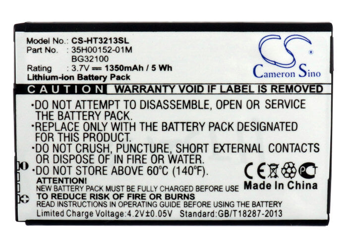 3.7V, 1350mAh, Li-ion Battery fits Htc, Acquire, Evo 4g, 4.995Wh