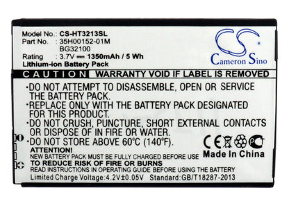 3.7V, 1350mAh, Li-ion Battery fits Htc, Acquire, Evo 4g, 4.995Wh