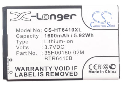 3.7V, 1600mAh, Li-ion Battery fits Htc, Adr6410, Adr6410l, 5.92Wh