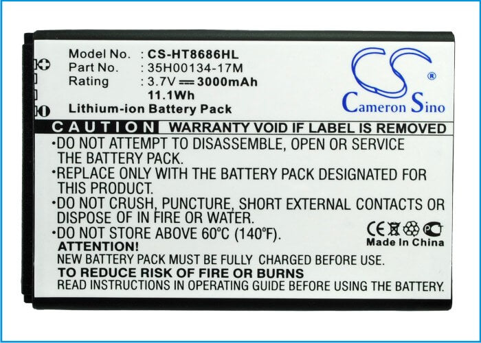 3.7V, 3000mAh, Li-ion Battery fits Htc, 7 Trophy, Spark, 11.1Wh