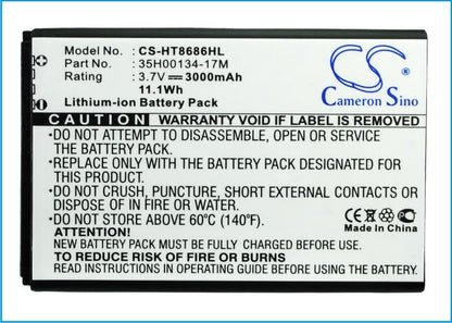 3.7V, 3000mAh, Li-ion Battery fits Htc, 7 Trophy, Spark, 11.1Wh