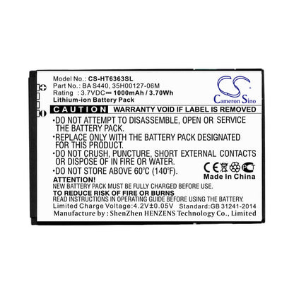 3.7V, 1000mAh, Li-ion Battery fits Dopod, A3333, G7 Mini, 3.7Wh