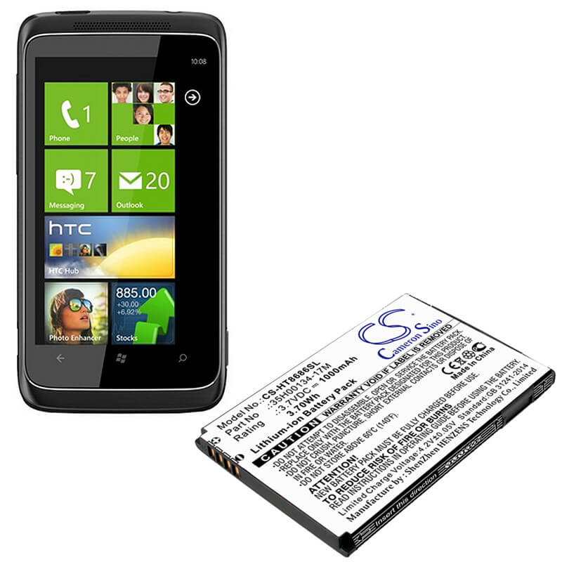 3.7V, 1000mAh, Li-ion Battery fits Htc, 7 Trophy, M1, 3.7Wh