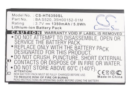 3.7V, 1350mAh, Li-ion Battery fits Verizon, Adr6350, Adr6350vw, 4.995Wh