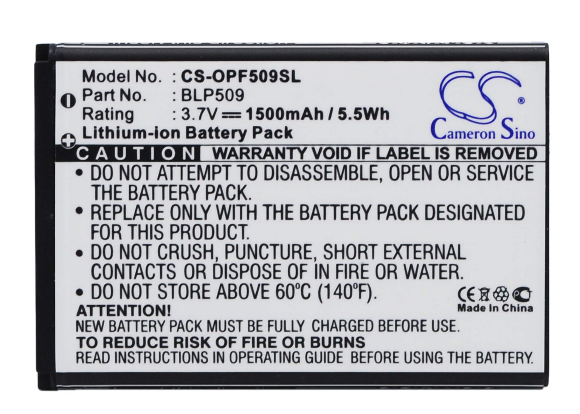 3.7V, 1500mAh, Li-ion Battery fits Oppo, F29, 5.55Wh