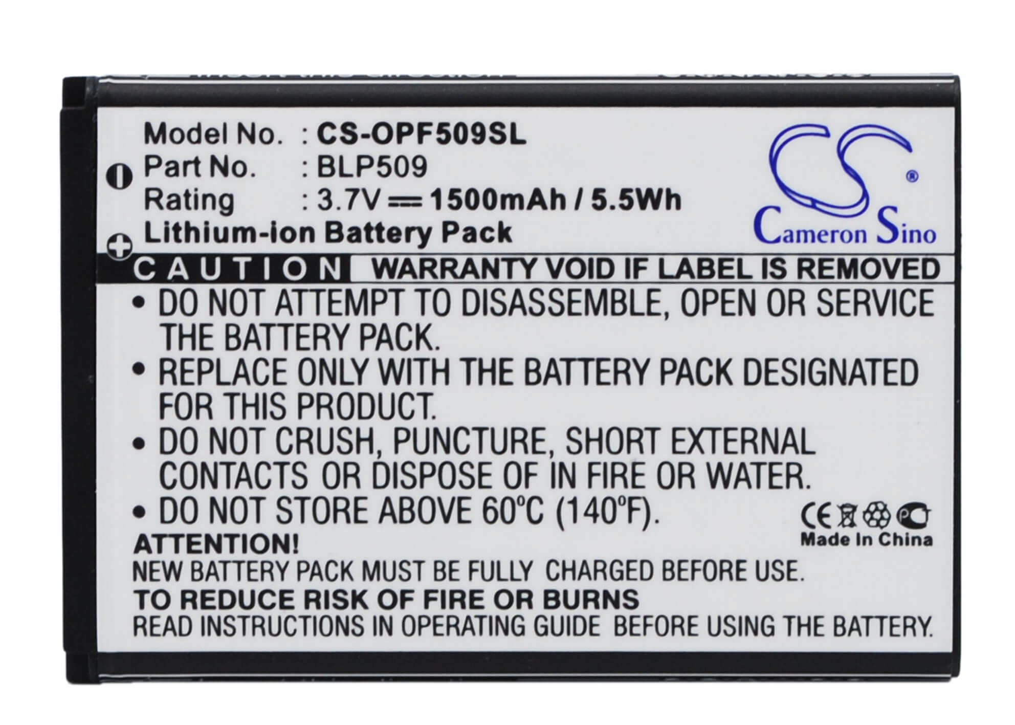3.7V, 1500mAh, Li-ion Battery fits Oppo, F29, 5.55Wh