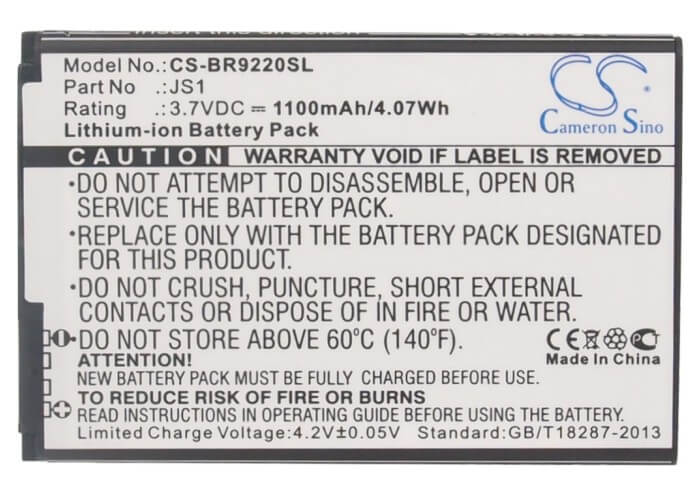 3.7V, 1100mAh, Li-ion Battery fits Blackberry, Curve 9220, Curve 9230, 4.07Wh