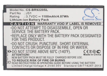 3.7V, 1100mAh, Li-ion Battery fits Blackberry, Curve 9220, Curve 9230, 4.07Wh