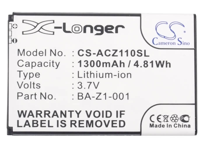 3.7V, 1300mAh, Li-ion Battery fits Acer, Liquid Z110 Dou, Liquid Z120, 4.81Wh