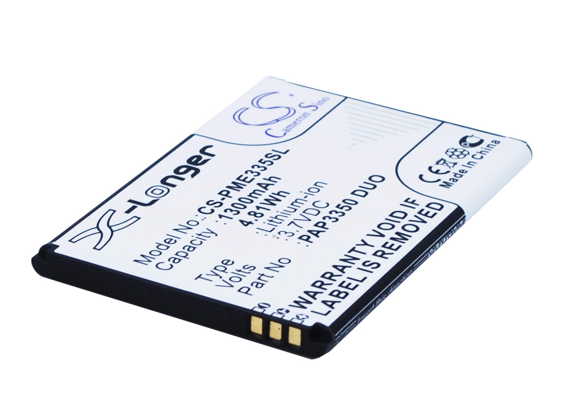 3.7V, 1300mAh, Li-ion Battery fits Prestigio, Multiphone 3350 Duo, 4.81Wh