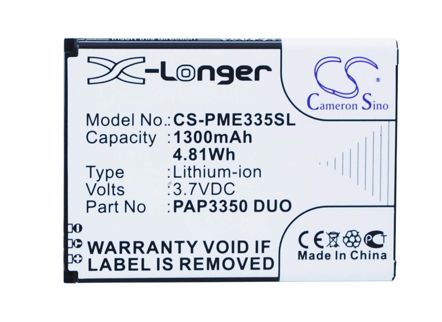 3.7V, 1300mAh, Li-ion Battery fits Prestigio, Multiphone 3350 Duo, 4.81Wh