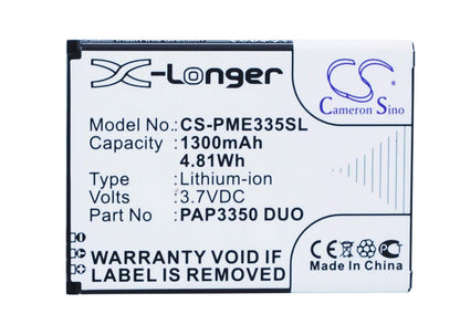 3.7V, 1300mAh, Li-ion Battery fits Prestigio, Multiphone 3350 Duo, 4.81Wh