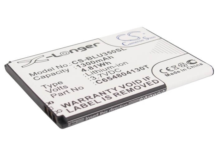 3.7V, 1300mAH, Li-ion Battery fits Blu, D170, Dash 3.5, 4.81Wh
