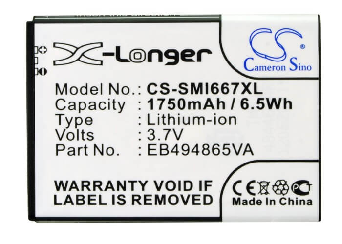 3.7V, 1750mAh, Li-ion Battery fits Samsung, Focus 2, Sgh-i667, 6.475Wh