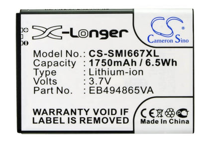 3.7V, 1750mAh, Li-ion Battery fits Samsung, Focus 2, Sgh-i667, 6.475Wh
